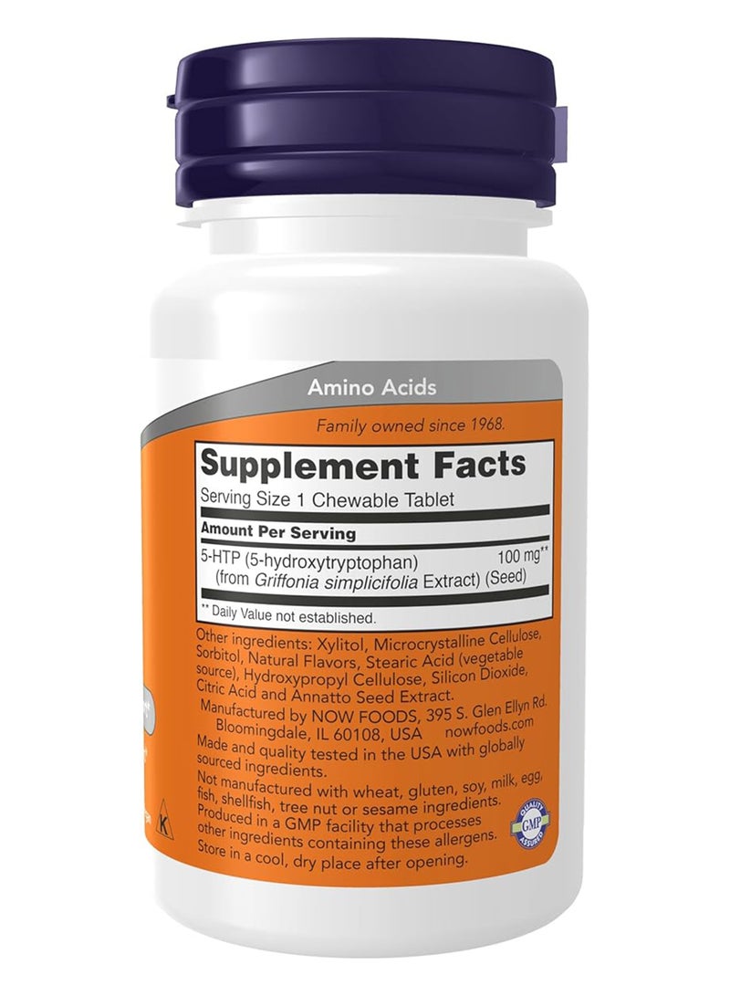 Now Foods - 5-HTP 100mg Citrus Flavour Dietary Supplement 90 Chewables - Image 1