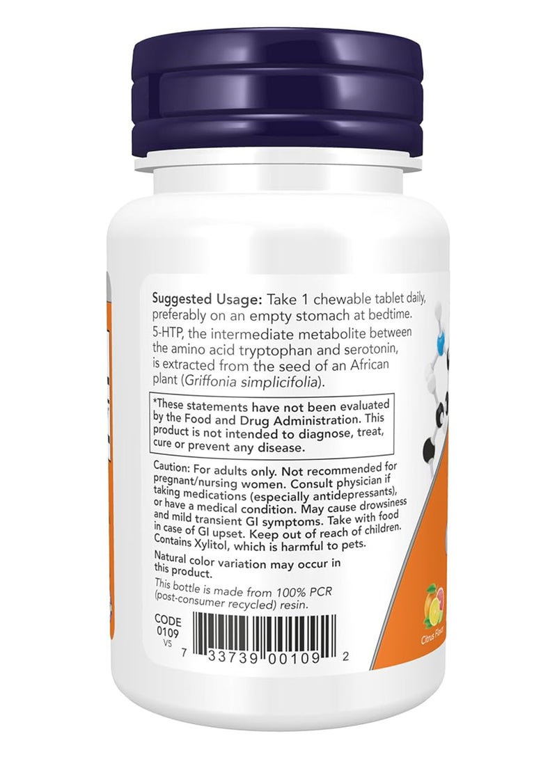 Now Foods - 5-HTP 100mg Citrus Flavour Dietary Supplement 90 Chewables - Image 1