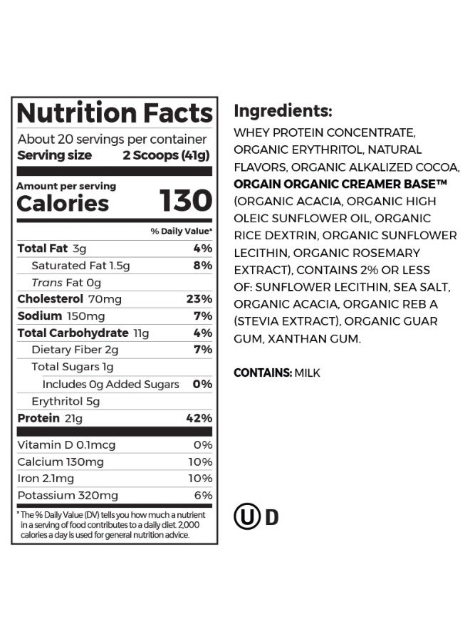 Orgain Grass Fed Whey Protein Powder, Creamy Chocolate Fudge (1.82 LB) - Image 2