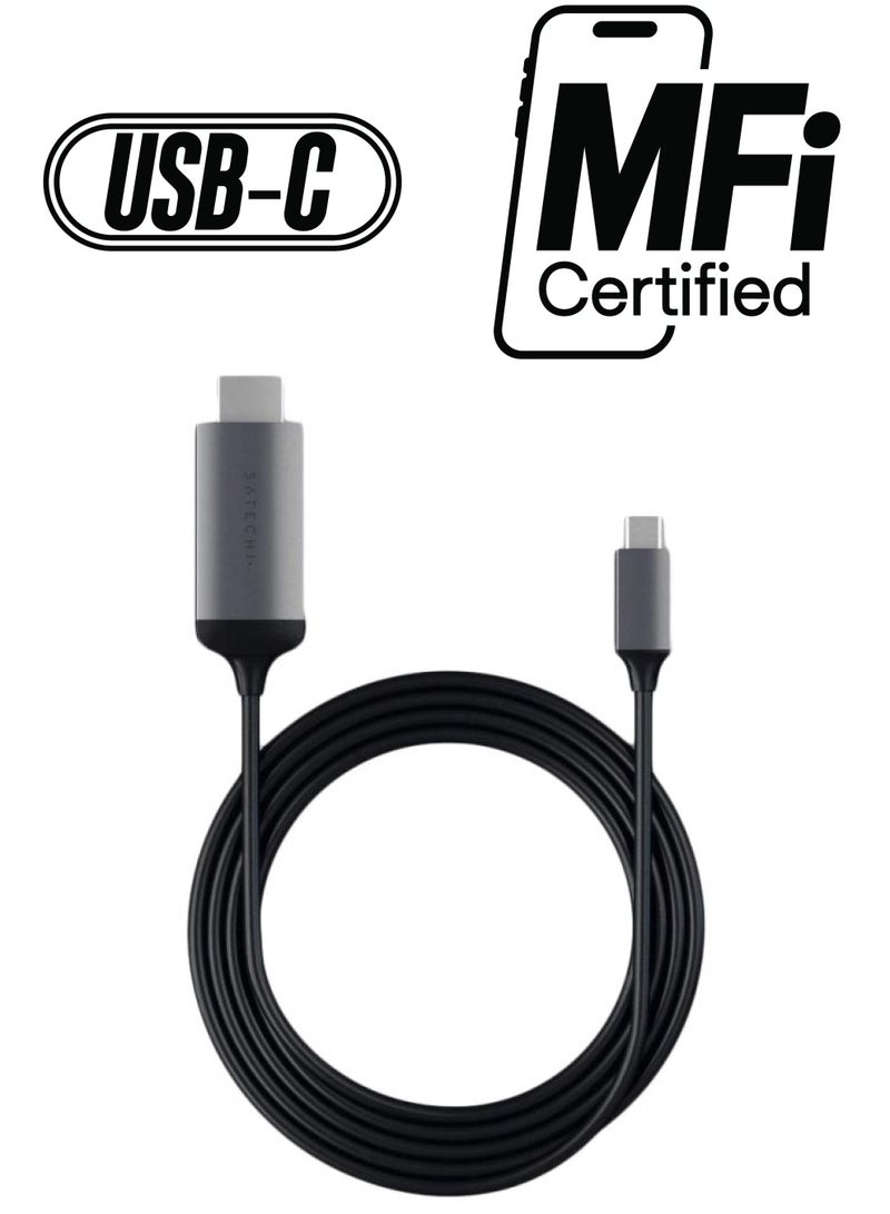SATECHI Aluminum Type-C To HDMI Cable 4K 60Hz Space Grey  - Image 1