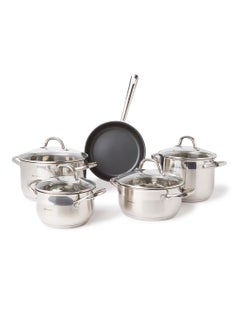 9-Piece Gourmet Cookware Set Silver/Black Non-stick Fry Pan 1x24, Casserole With Lid 1x24, Casserole With Lid 1x20, Casserole With Lid 1x24, Stock Pot With Lid 1x20cm