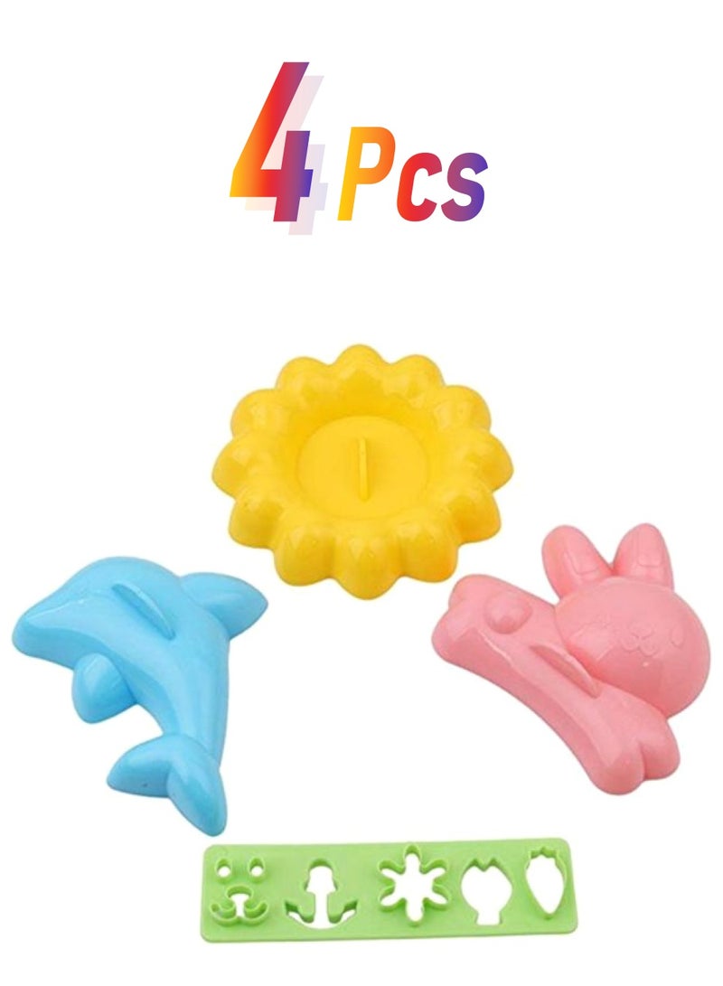 4-Piece Sushi Rice Press Cutter Mold Set Blue, Pink, Yellow, Green