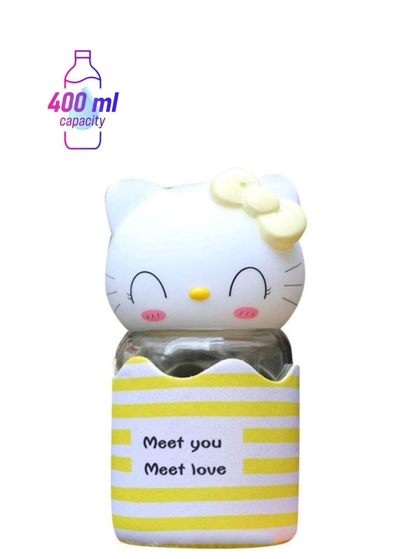 Lovely Cute Cat Water Bottle Yellow/White 8x5x15.5cm