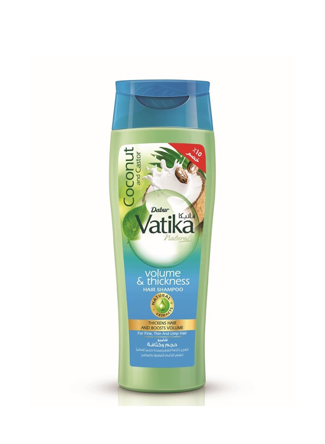 Dabur Vatika Naturals Volume & Thickness Shampoo | Natural Extracts of Coconut & Castor | For Normal Thin & Limp Hair - 180ml - Image 1