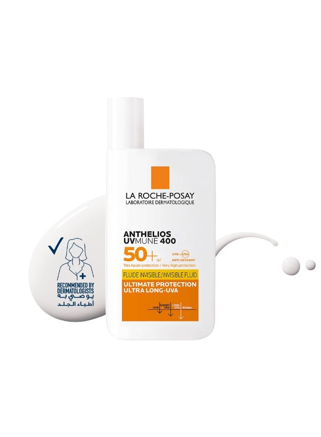 LA ROCHE-POSAY Anthelios Uvmune 400 Invisible Fluid Sunscreen Spf 50+ For Men/Women; Dermatologically-Tested Skincare Sunblock For Sensitive, Reactive, Or Sun-Allergic Skin 50ml - Image 1