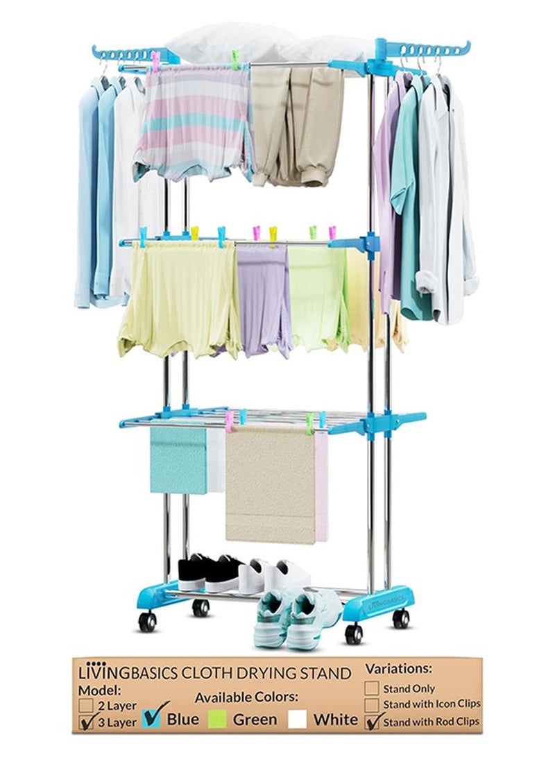 رف معدني مُخصص لتجفيف الملابس فضي / أزرق (750-1260)x640x1700سم - Image 1