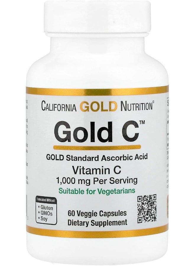California Gold Nutrition Vitamin C 1000 Mg-60 Veggie Capsules - Image 1