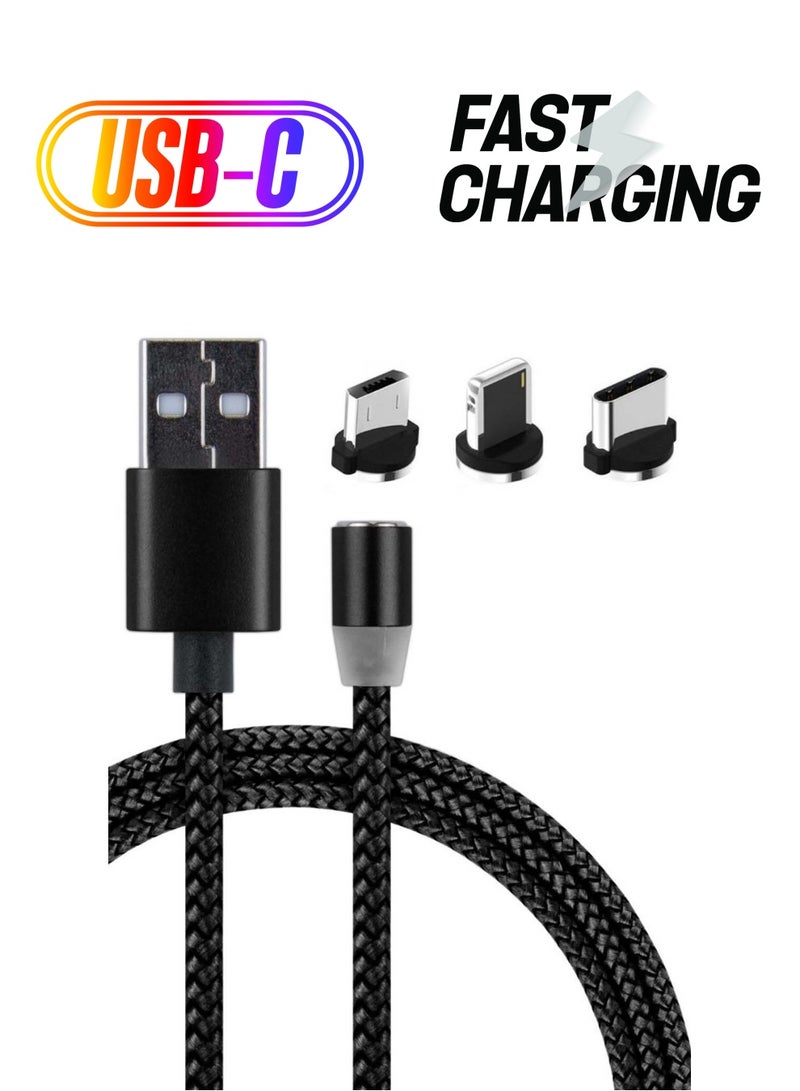 آي كيو كابل شحن مغناطيسي مع رأس USB قابل للاستبدال أسود  - Image 1