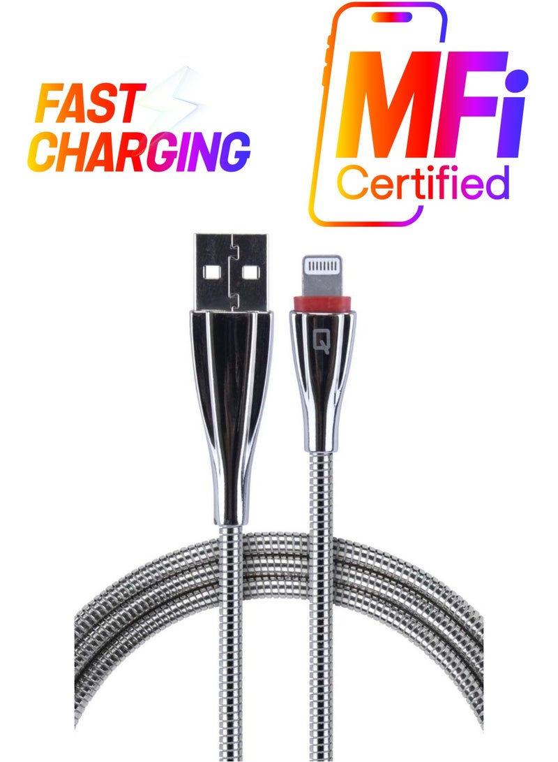 IQ Quick Charge USB To Lightning Data Sync And Charging Cable For Apple Silver - Image 1