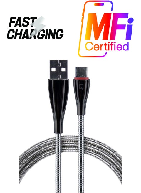 Quick Charge USB To Lightning Data Sync And Charging Cable For Apple Silver/Black