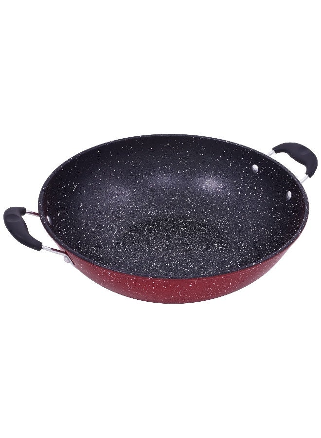 Bister Non-Stick Granite Coated Wok Pan with Two Side Handles, 32 cm, Black and Red Black/Red 32cm - Image 1