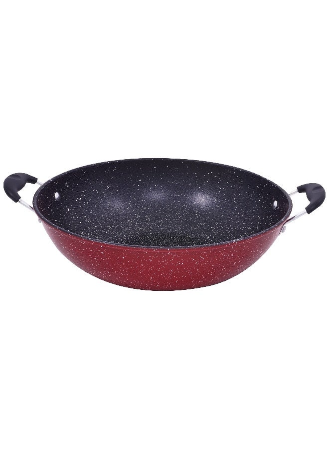 Bister Non-Stick Granite Coated Wok Pan with Two Side Handles, 32 cm, Black and Red Black/Red 32cm - Image 2