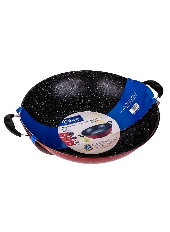 Bister Non-Stick Granite-Coated Wok Pan with Ergonomic Stay-Cool Bakelite Handle, 34 cm, Black and Red Black/Red 34cm - Image 1
