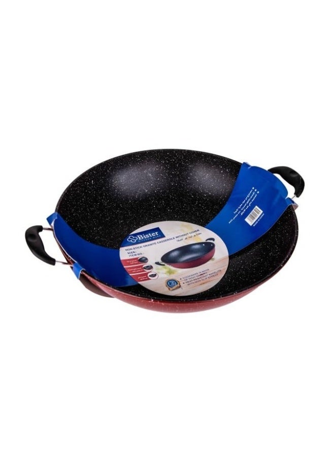 Bister Granite Non-Stick Casserole Pan 36 cm with Dual Handles, Speckled Coating, Heavy-Duty Deep Frying Wok for Home Cooking Black/Red 36cm - Image 1