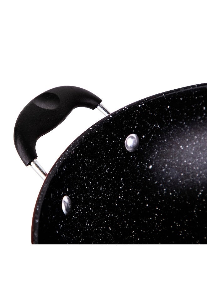 Bister Granite Non-Stick Casserole Pan 36 cm with Dual Handles, Speckled Coating, Heavy-Duty Deep Frying Wok for Home Cooking Black/Red 36cm - Image 4