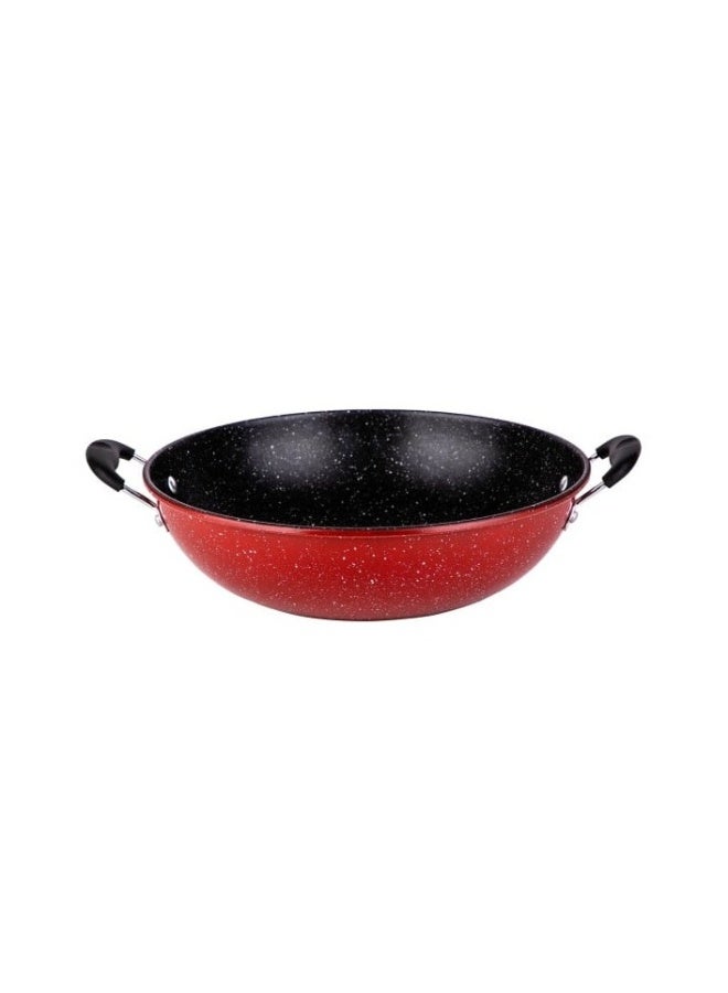 Bister Granite Non-Stick Casserole Pan 36 cm with Dual Handles, Speckled Coating, Heavy-Duty Deep Frying Wok for Home Cooking Black/Red 36cm - Image 2