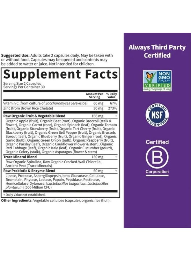 جاردن أوف لايف فيتامين كود زنك خام - 60 كبسولة نباتية - Image 3