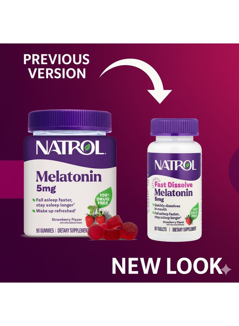 Natrol Melatonin Gummies, Sleep Support, 90 Strawberry-Flavored Adult Melatonin  Tablets, 5 mg Sleep Aids for Adults - Image 1