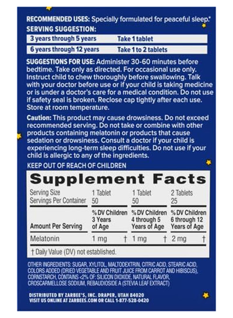 Zarbee's Naturals - Natural Grape Flavour Melatonin For Sleep - 50 Chewable Tablets - Image 1