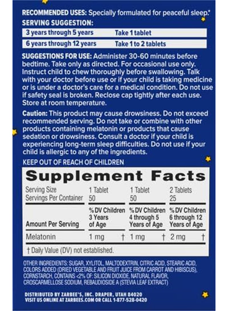 Zarbee's Naturals - Natural Grape Flavour Melatonin For Sleep - 50 Chewable Tablets - Image 1