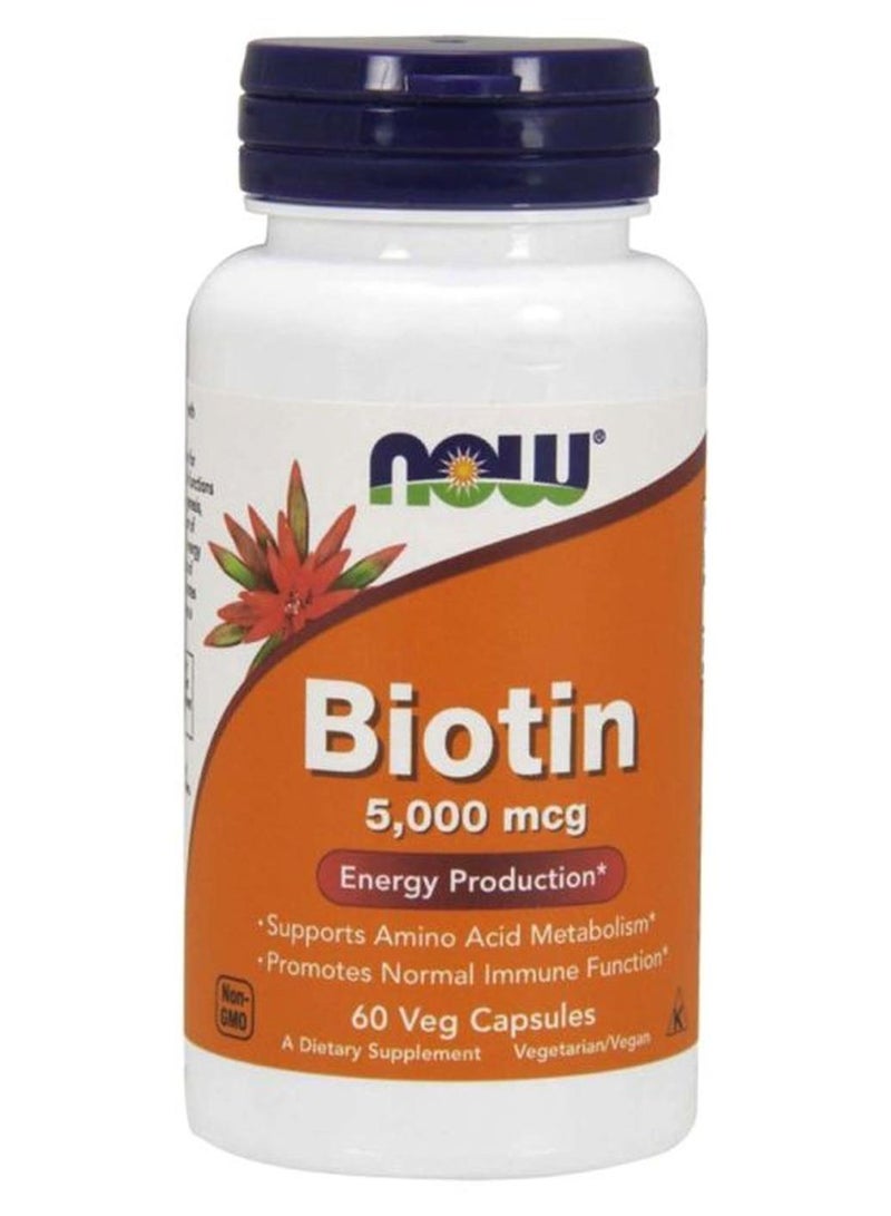 Now Foods Biotin 5000 mcg Dietary Supplement - 60 Veg Capsules - Image 1