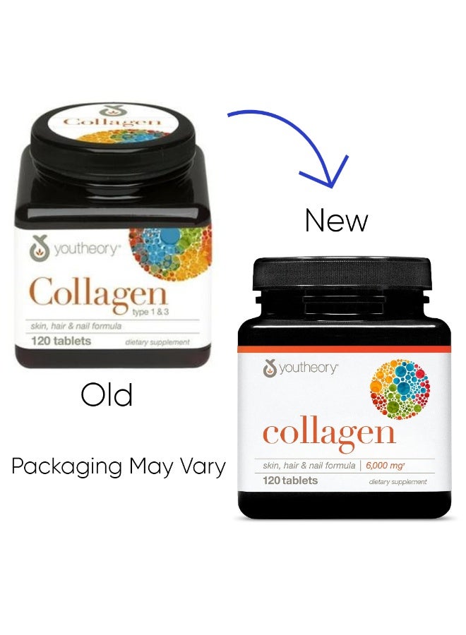 youtheory - Collagen Skin, Hair & Nails Formula, 6000 mg - 120 Tablets Packaging May Vary - Image 1