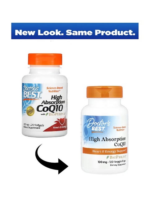 High Absorption Coq10 With Bioperine - 120 Veggie Capsules 100 mg