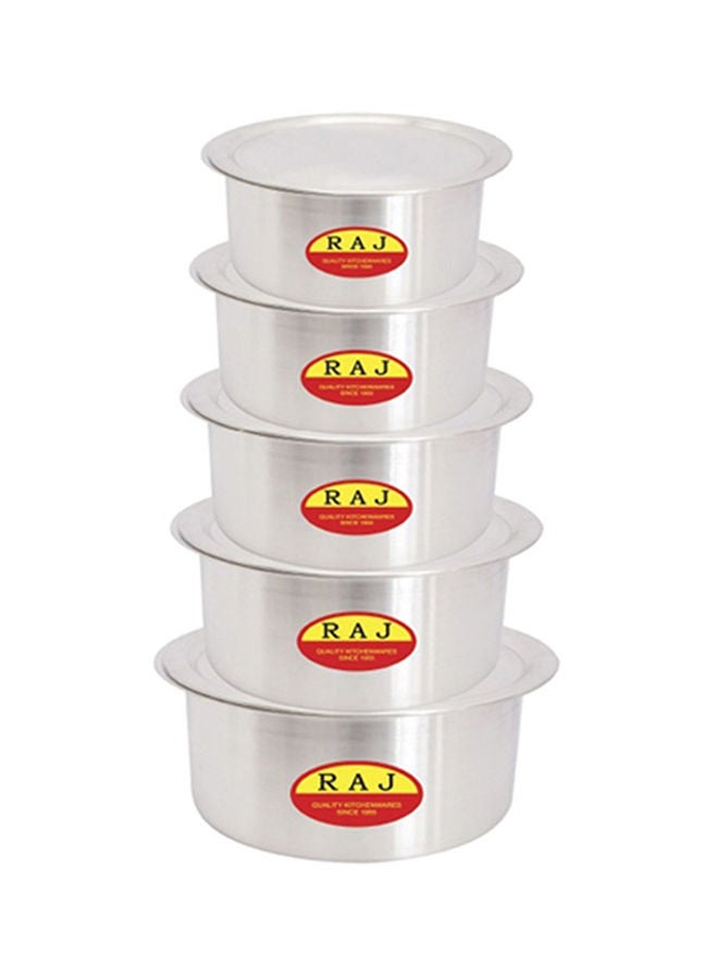 RAJ Set Of 5 Tope Without Handle Silver 