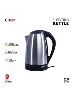 Clikon Stainless Steel Electric Cordless Kettle With 360° Swivel Base Power Cord Storage Auto Cut-off Function LED Indicator 2 Years Warranty 2.5 L 1800 W CK5131 Silver/Black  - Image 1