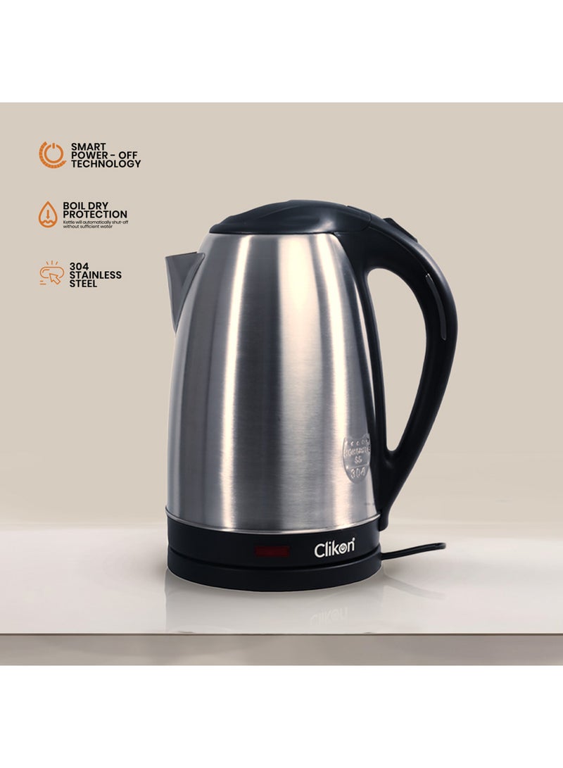 Clikon Stainless Steel Electric Cordless Kettle With 360° Swivel Base Power Cord Storage Auto Cut-off Function LED Indicator 2 Years Warranty 2.5 L 1800 W CK5131 Silver/Black  - Image 3