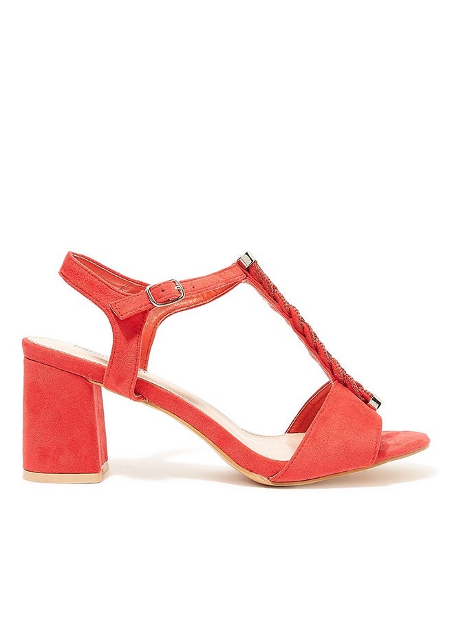 Ronnie Grey - Faux Suede Block Heel Sandals Red - Image 1