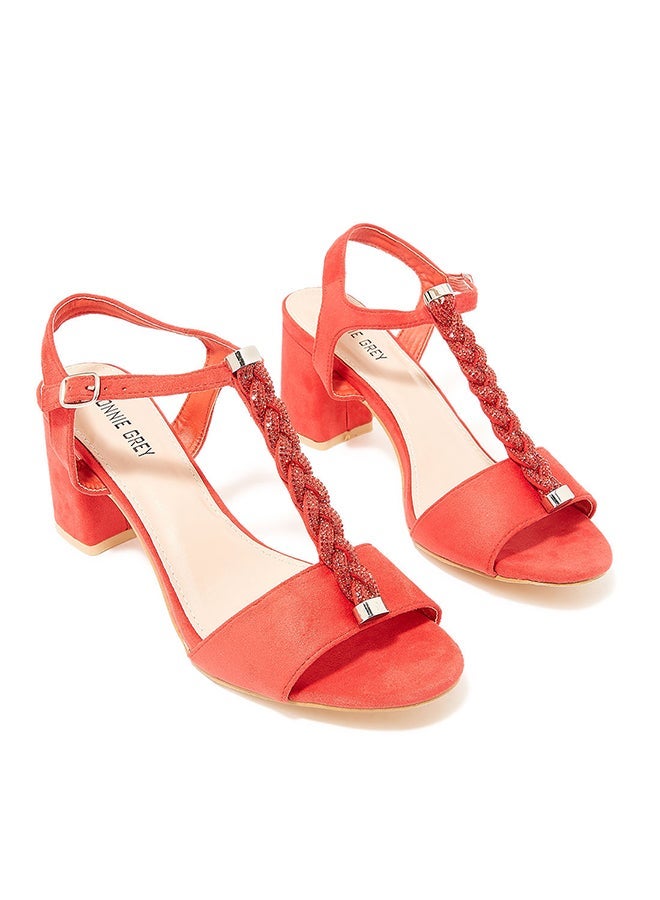 Ronnie Grey - Faux Suede Block Heel Sandals Red - Image 1