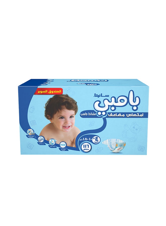 سانيتا بامبي حفاضات اطفال سوبر باك مقاس 4+ كبير 10-18 كغ 116 قطعة - Image 4