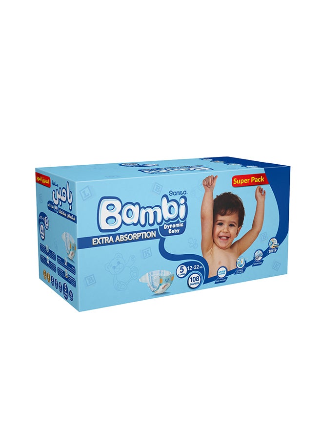سانيتا بامبي مجموعة حفاضات الأطفال بمقاس 5 كبير جداً للأوزان 12-22 كجم - الصندوق السوبر مكون من 108 قطعة - Image 3