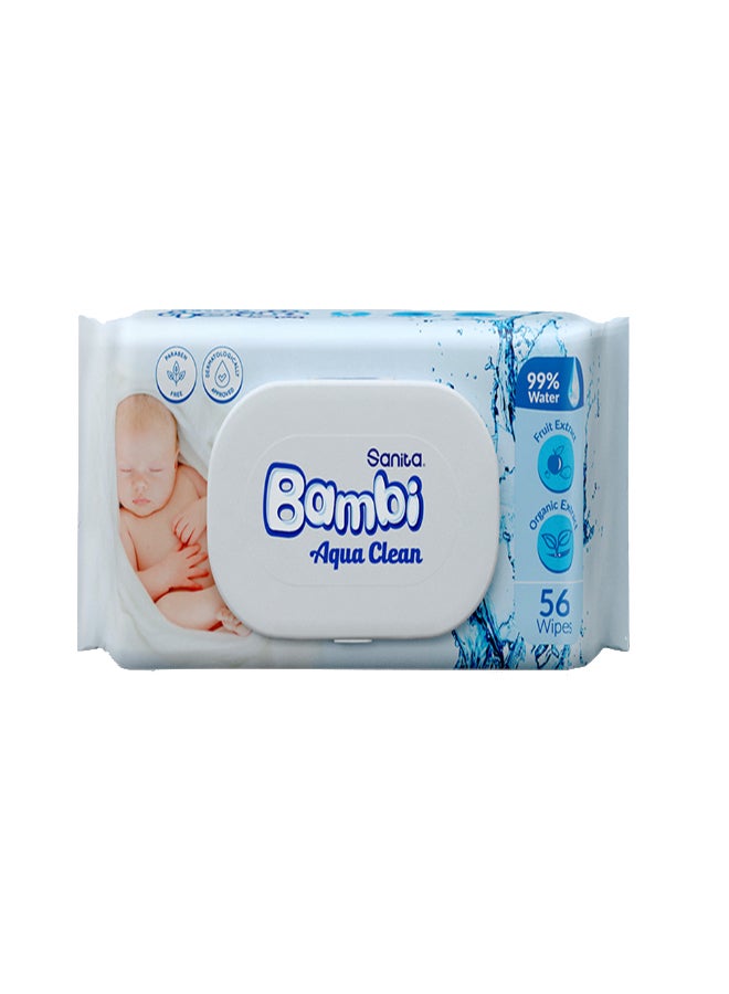 Sanita Bambi Aqua Clean, 56 Baby Wet Wipes - Image 1