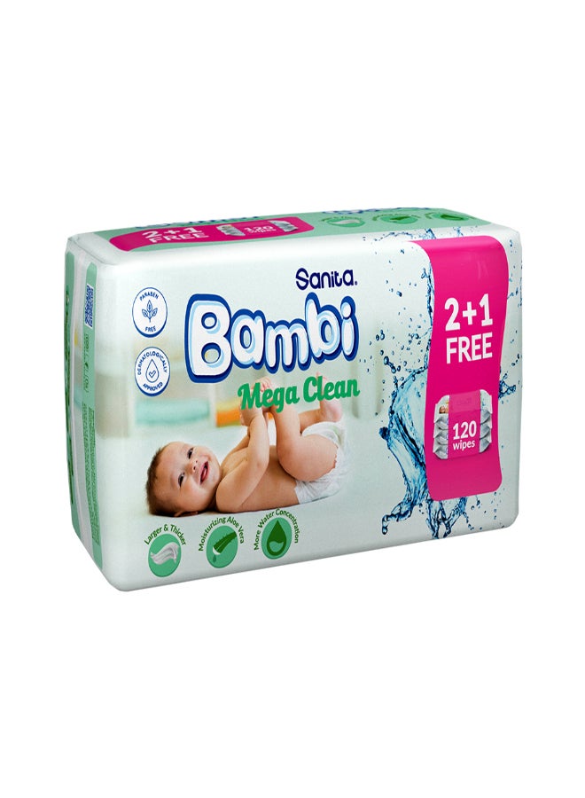 Sanita Bambi Baby Wet Wipes Mega Clean 120 Wipes  Pack of 3 - Image 1