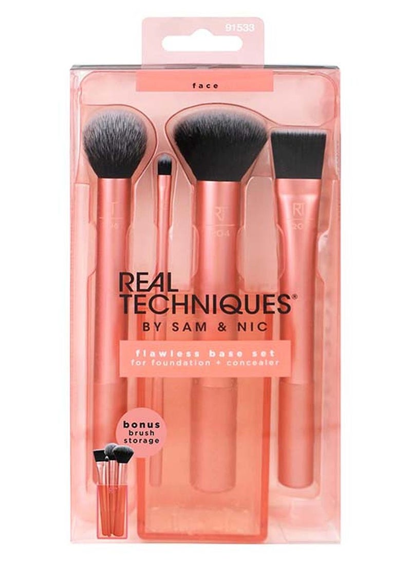 REAL TECHNIQUES 4-Piece Cruelty Free Flawless Base Brush Set Rose Gold/Black - Image 1