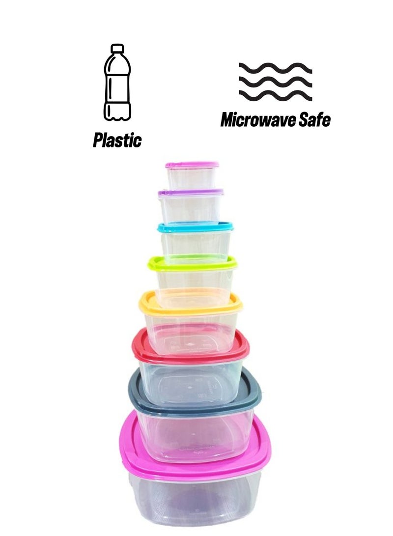 PRINCEWARE 8-Piece Square Shaped Plastic Container Set Clear/Blue/Green - Image 1