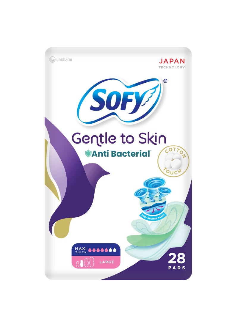 Sofy Gentle To Skin Anti-Bacterial Slim Large Pads With Wings Pack of 28 White - Image 1