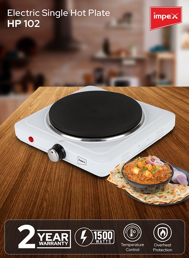 Electric Single Hot Plate - Stainless Steel Sole Plate, Overheat Protection, 5 Heat Levels, Compact Design 1500 W ‎HP 102 White - pnsku/N34018776A/45/_/1711013266/f510cf14-b27c-4a84-9dae-74335eaa5551