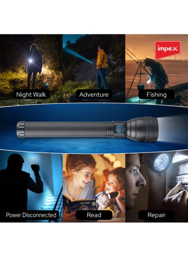 Impex Rechargeable Durable Long Distance LED Handheld Flashlight Black 240x125x53mm  - Image 4