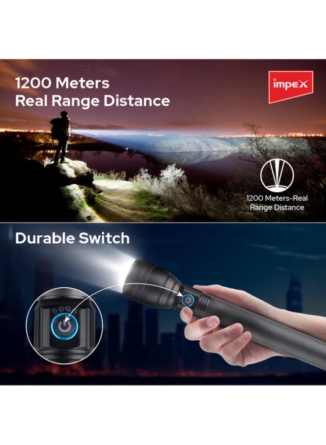 Impex Rechargeable Durable Long Distance LED Handheld Flashlight Black 240x125x53mm  - Image 2