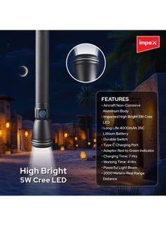 Impex Rechargeable LED Handheld Flashlight Torch Black/Clear 261mm  - Image 4