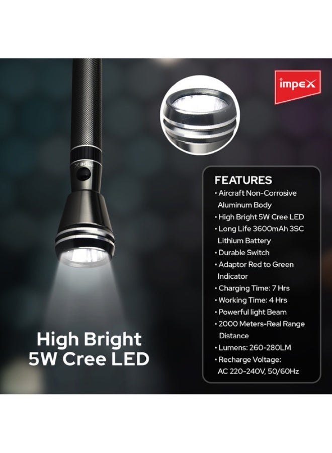 Impex 2-Piece Rechargeable Flashlight with Wide Voltage DC Durable Switch Black 292.5x199x53mm  - Image 4