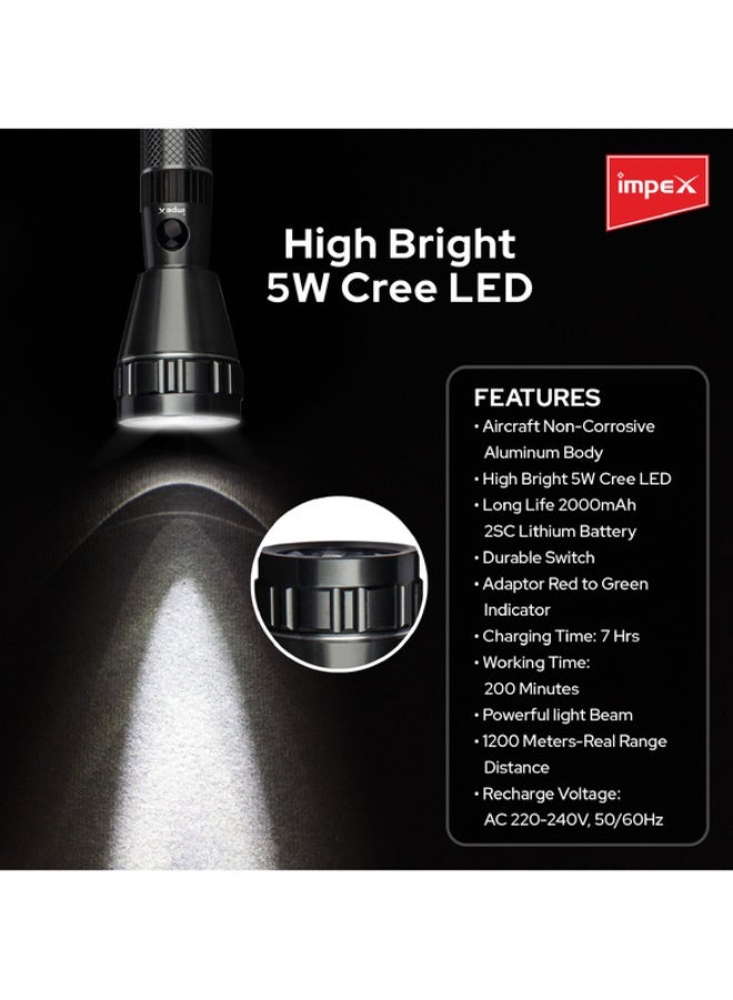 Impex 4-Piece Rechargeable LED Handheld Flashlight Torch Black 219mm  - Image 4