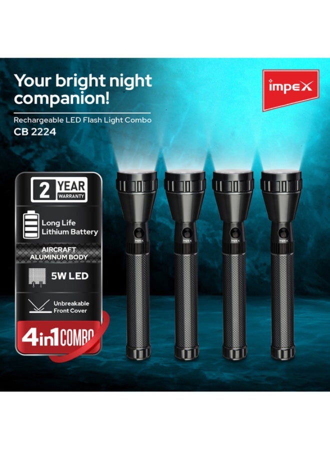 Impex 4-Piece Rechargeable LED Handheld Flashlight Torch Black 219mm  - Image 5