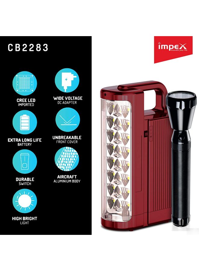 إمبكس طقم كشاف ومصباح يدوي بإضاءة LED وتصميم قابل للشحن ويحمل باليد للاستخدام أثناء الطوارئ متعدد الألوان Flash Light 22.6, Emergency Light 25.5سم - Image 4