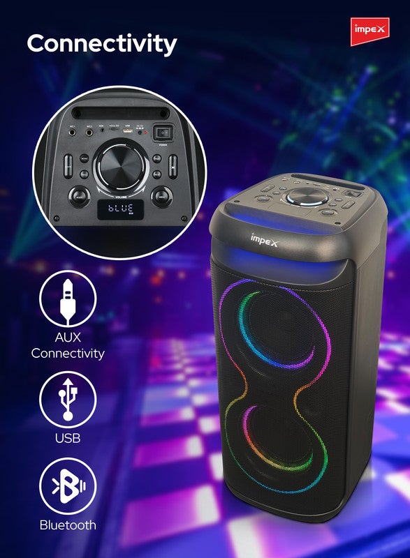 Impex 12 inch Portable Trolly Speaker Music Player Song With Outdoor and Indoor DJ Party System- 2300W (PMPO),12V Battery, USB, TF, AUX, FM Radio, Mic Input, Bluetooth Function, UHF MIC - High-Quality Sound Experience - Black, TS 81 Black Black - Image 3