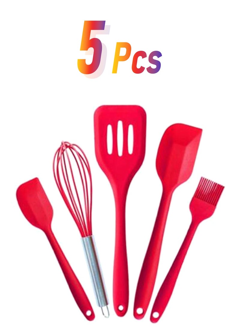 5-Piece Heat-Resistant Spatula Utensil Set Red - Image 1
