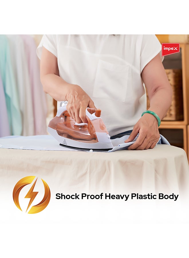 Impex - Electric Steam Iron Box - Non-Stick Coated Soleplate, 360-Degree Swivel Cord, Water Spray Function, Vertical & Horizontal Steaming, Variable Steam Control, , Pilot Lamp, Five Temperature Settings 1.45 kg 1300 W IBS 401 Multicolour - Image 1